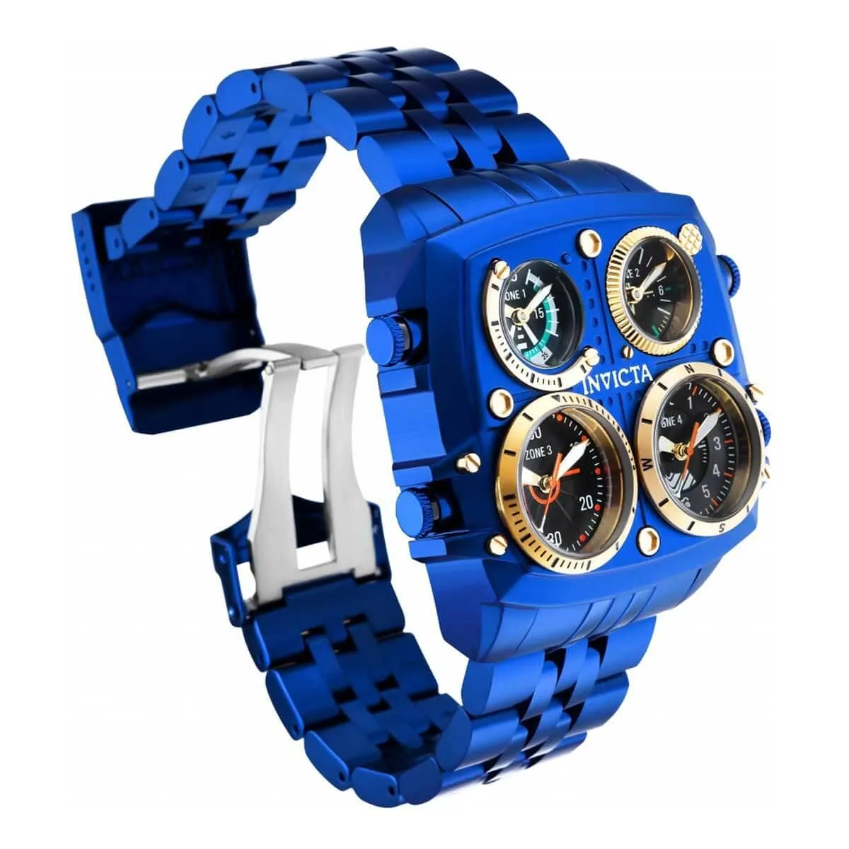 Invicta Men's Chronograph Watch - Aviator Black Dial Blue Case Bracelet | 35199