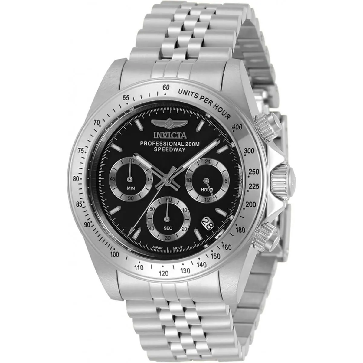 Invicta Men's Chronograph Watch - Speedway Silver and Black Dial Bracelet | 30989