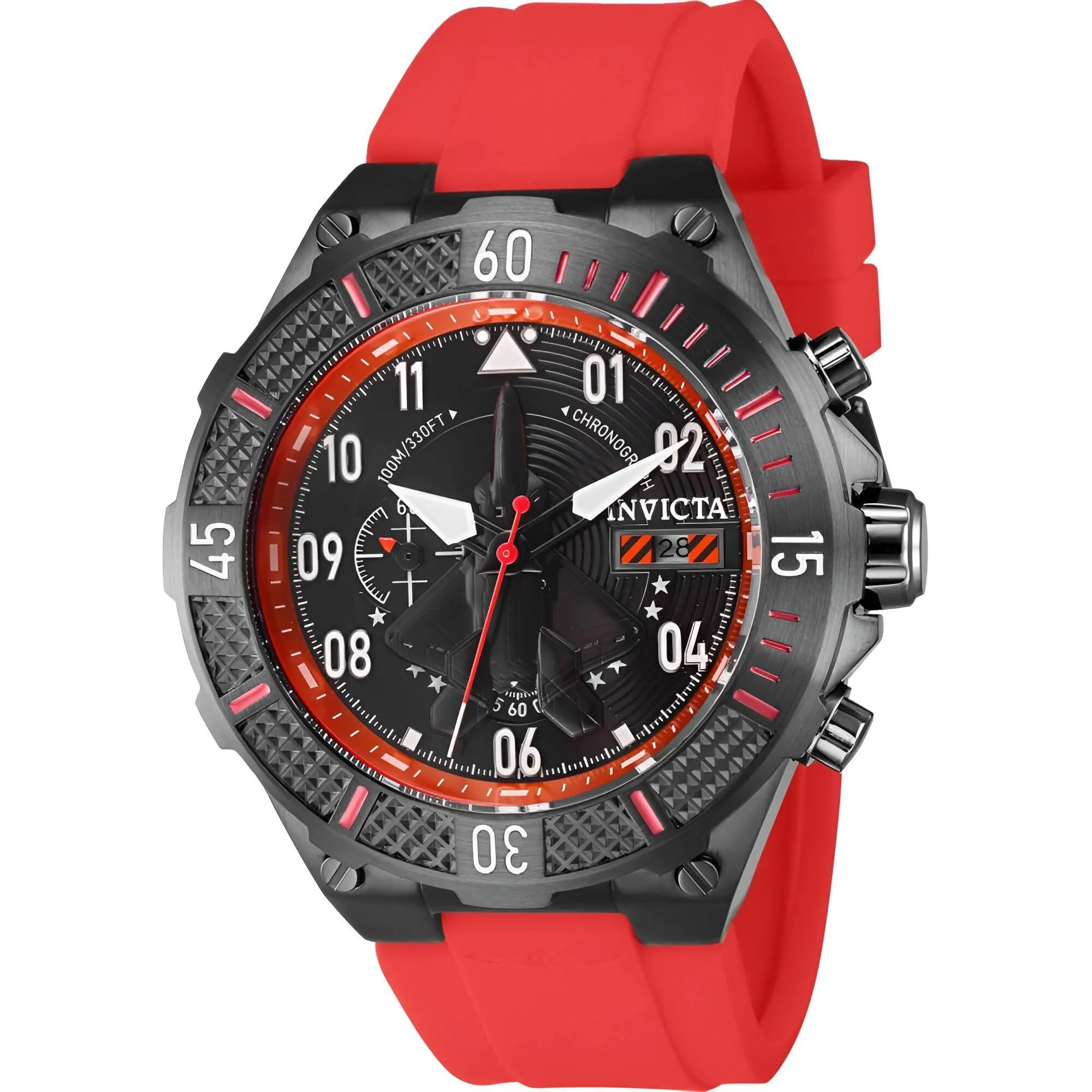Invicta Men's Watch - Aviator Quartz Chrono Black Dial Red Silicone Strap | 39897
