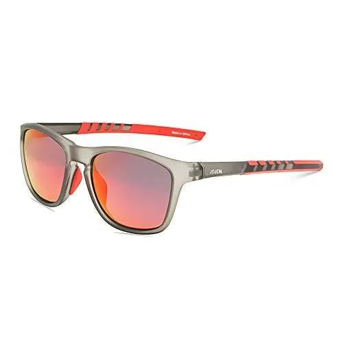 JOJEN Polarized Sports Sunglasses for Men Women Baseball Running Cycling Fishing Golf Tr90 Ultralight Frame JE001(Grey Frame Red Revo Lens)
