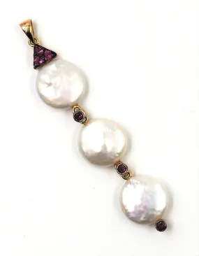 Keshi Pearl & Rhodolite Garnet 18ct Yellow Gold Pendant