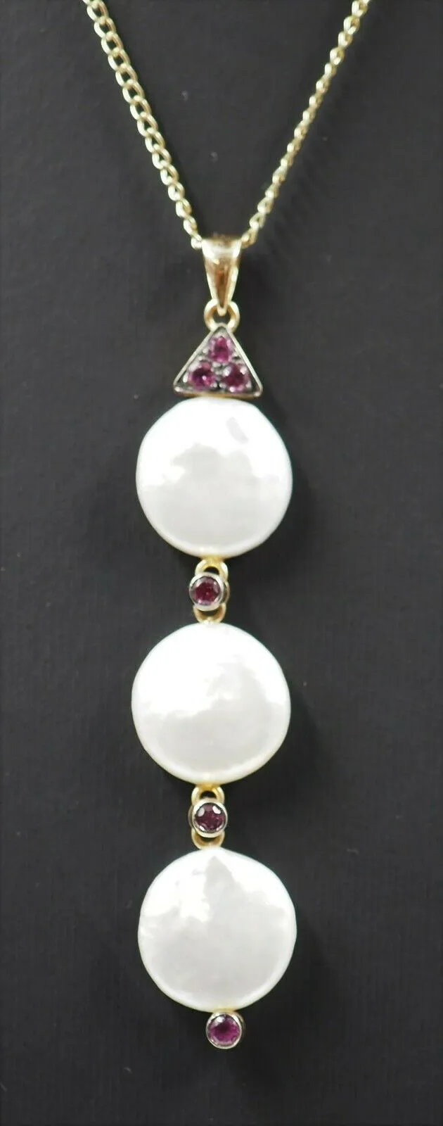 Keshi Pearl & Rhodolite Garnet 18ct Yellow Gold Pendant