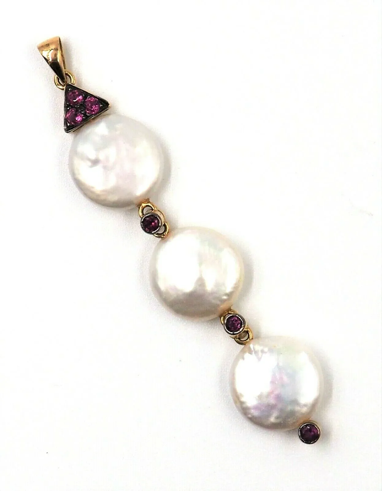 Keshi Pearl & Rhodolite Garnet 18ct Yellow Gold Pendant