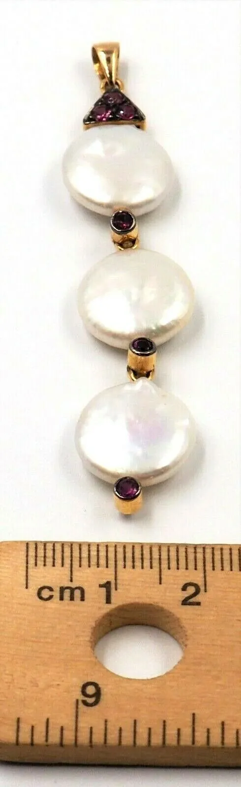 Keshi Pearl & Rhodolite Garnet 18ct Yellow Gold Pendant