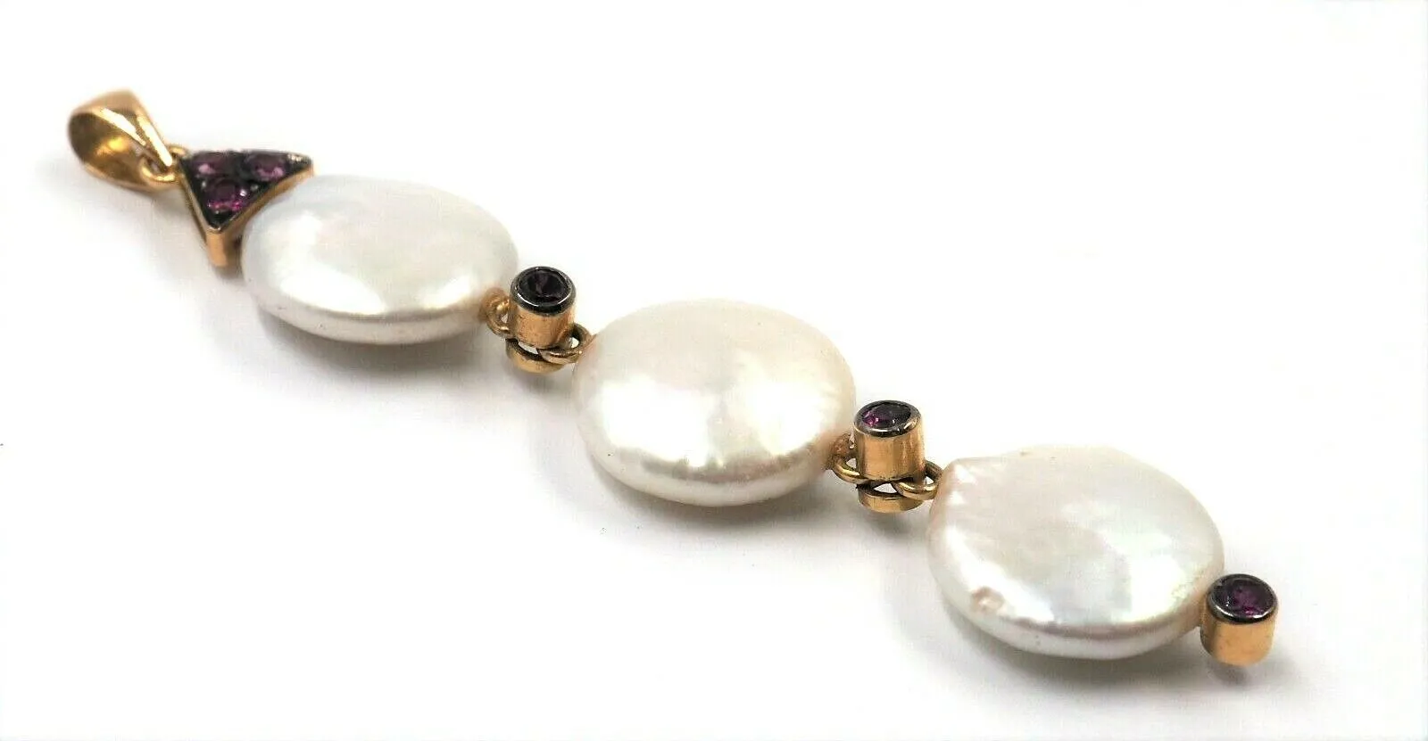 Keshi Pearl & Rhodolite Garnet 18ct Yellow Gold Pendant