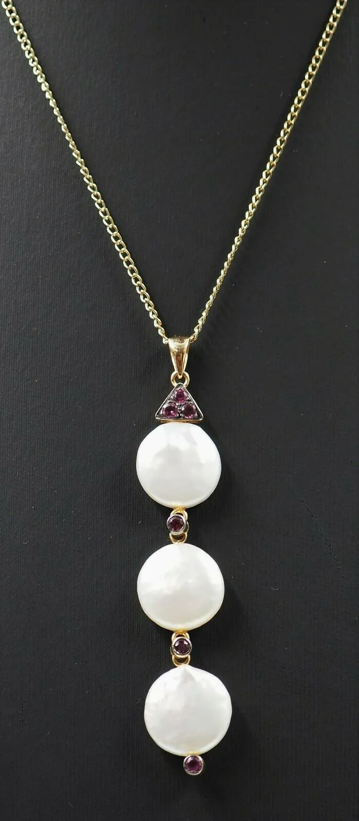 Keshi Pearl & Rhodolite Garnet 18ct Yellow Gold Pendant