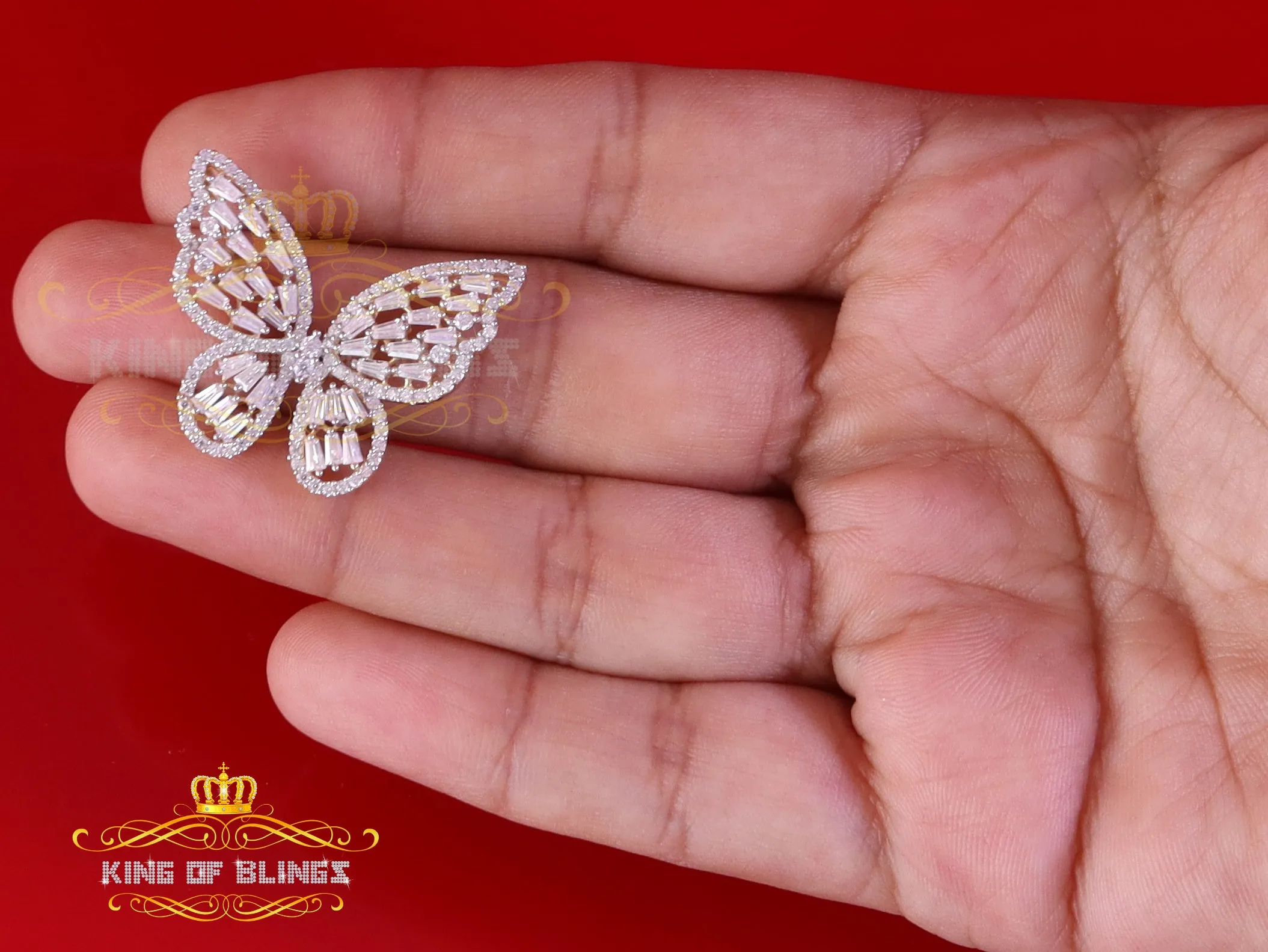 King Of Bling's Men's/Womens 925 Silver Yellow 1.75ct VVS 'D' Moissanite Butterfly Pendant