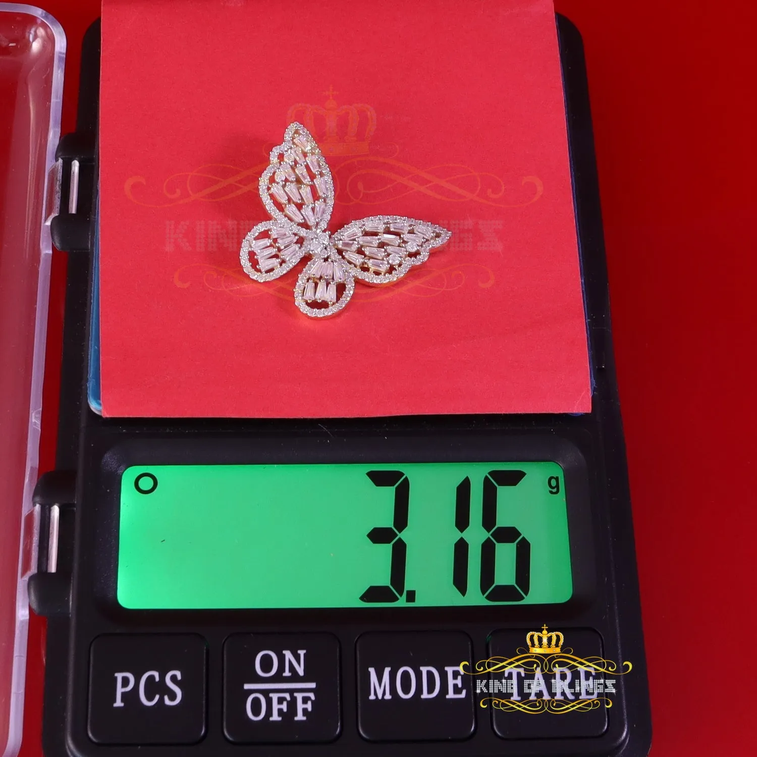 King Of Bling's Men's/Womens 925 Silver Yellow 1.75ct VVS 'D' Moissanite Butterfly Pendant