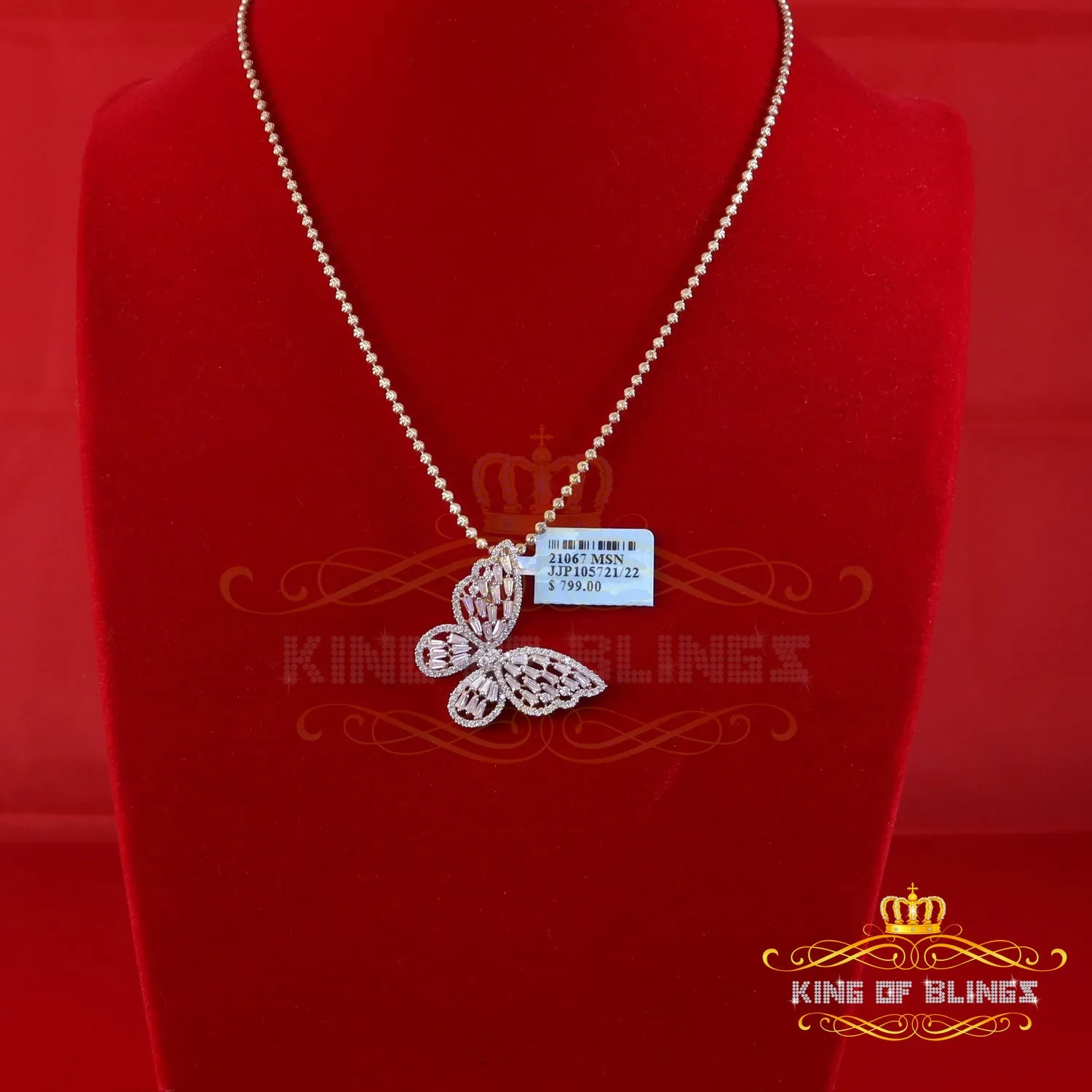King Of Bling's Men's/Womens 925 Silver Yellow 1.75ct VVS 'D' Moissanite Butterfly Pendant