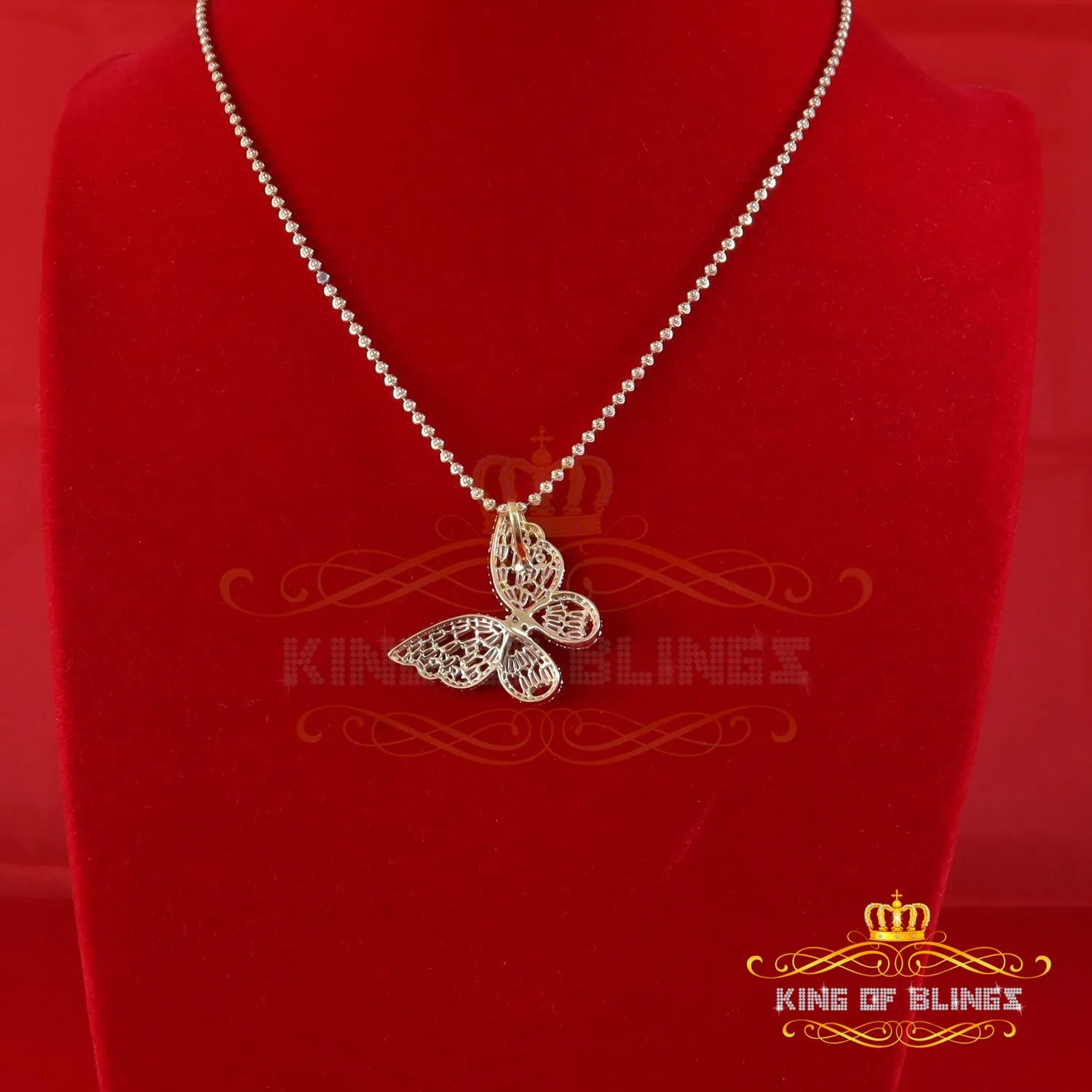 King Of Bling's Men's/Womens 925 Silver Yellow 1.75ct VVS 'D' Moissanite Butterfly Pendant