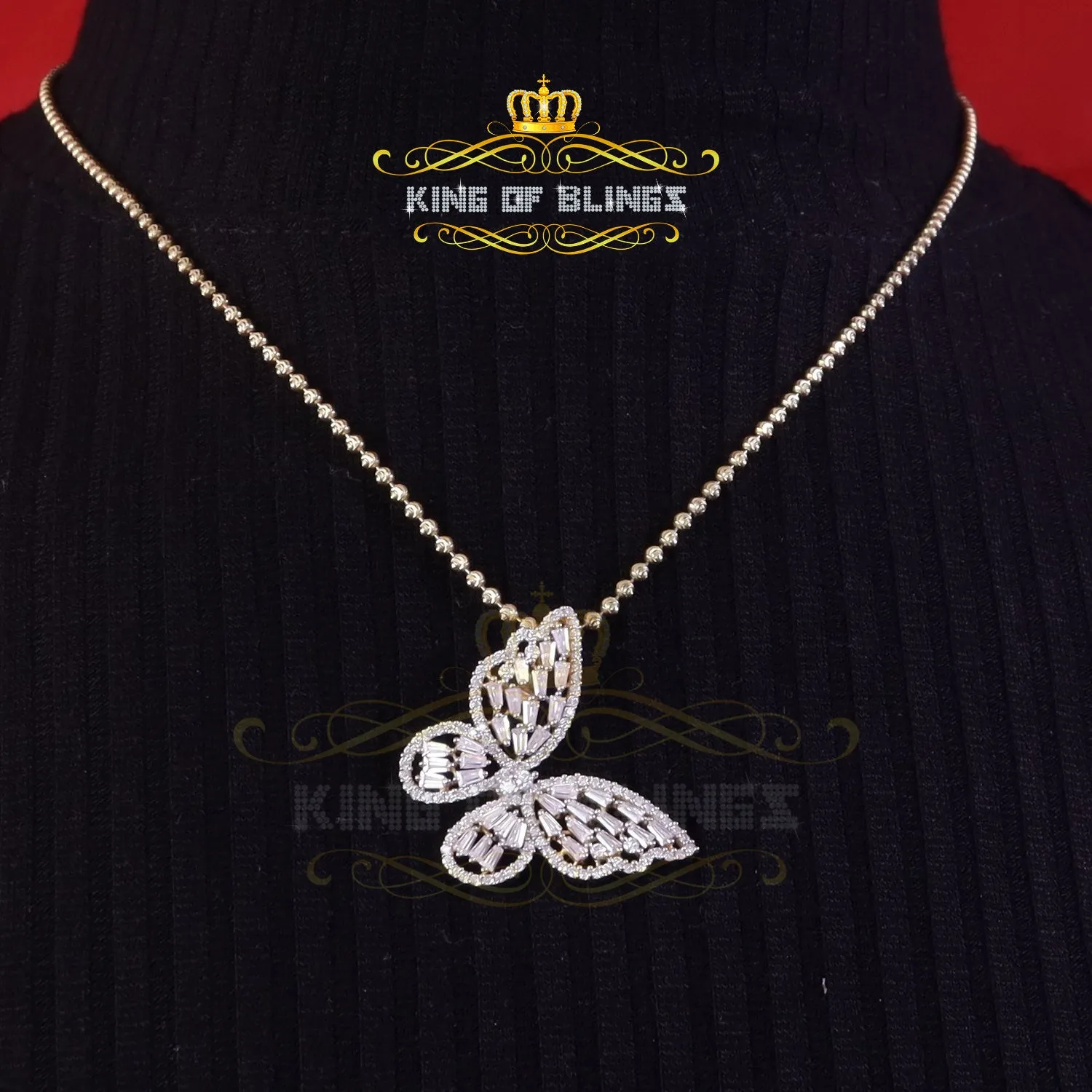 King Of Bling's Men's/Womens 925 Silver Yellow 1.75ct VVS 'D' Moissanite Butterfly Pendant