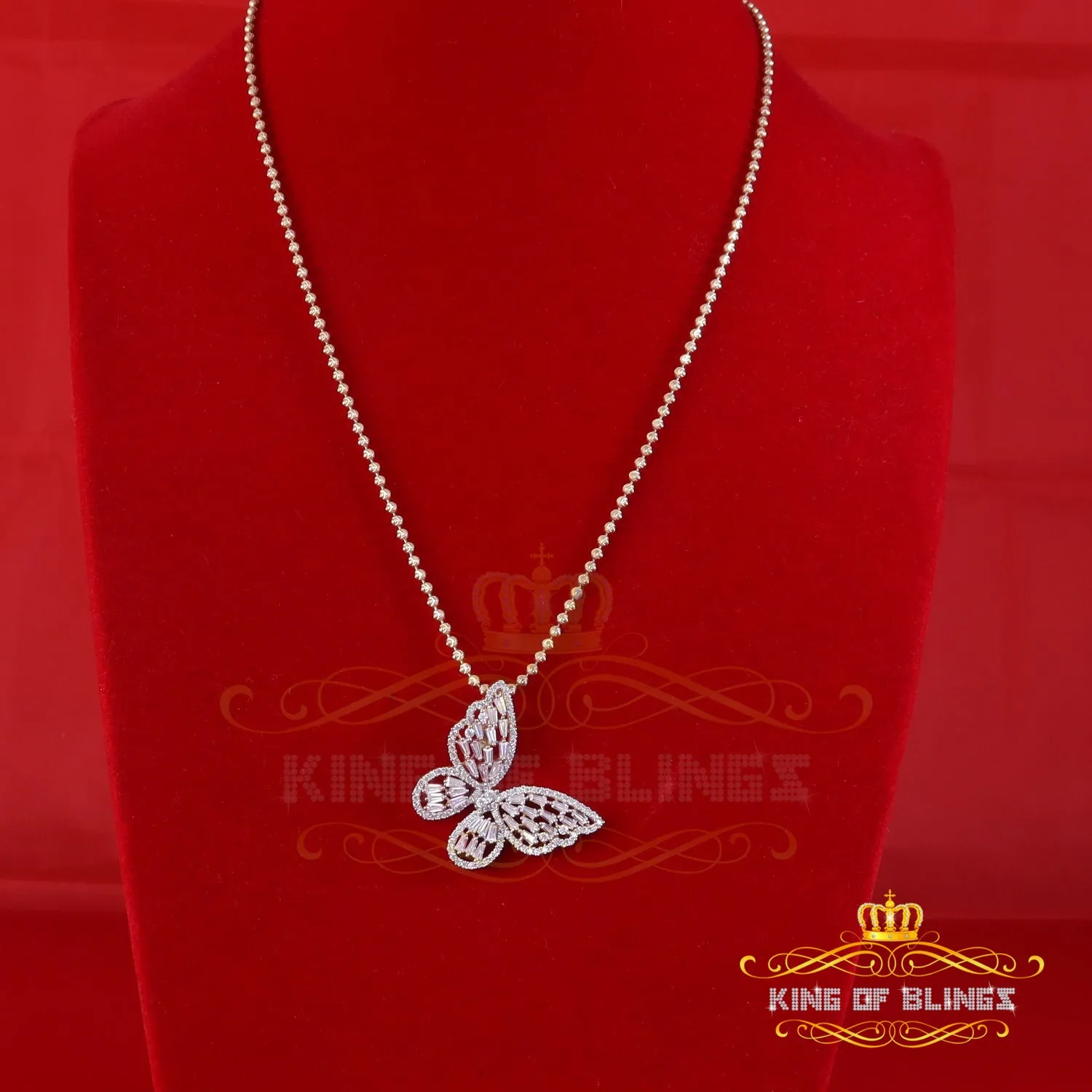 King Of Bling's Men's/Womens 925 Silver Yellow 1.75ct VVS 'D' Moissanite Butterfly Pendant