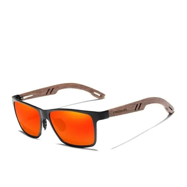 KINGSEVEN Aluminum Walnut Wooden Handmade Sunglasses