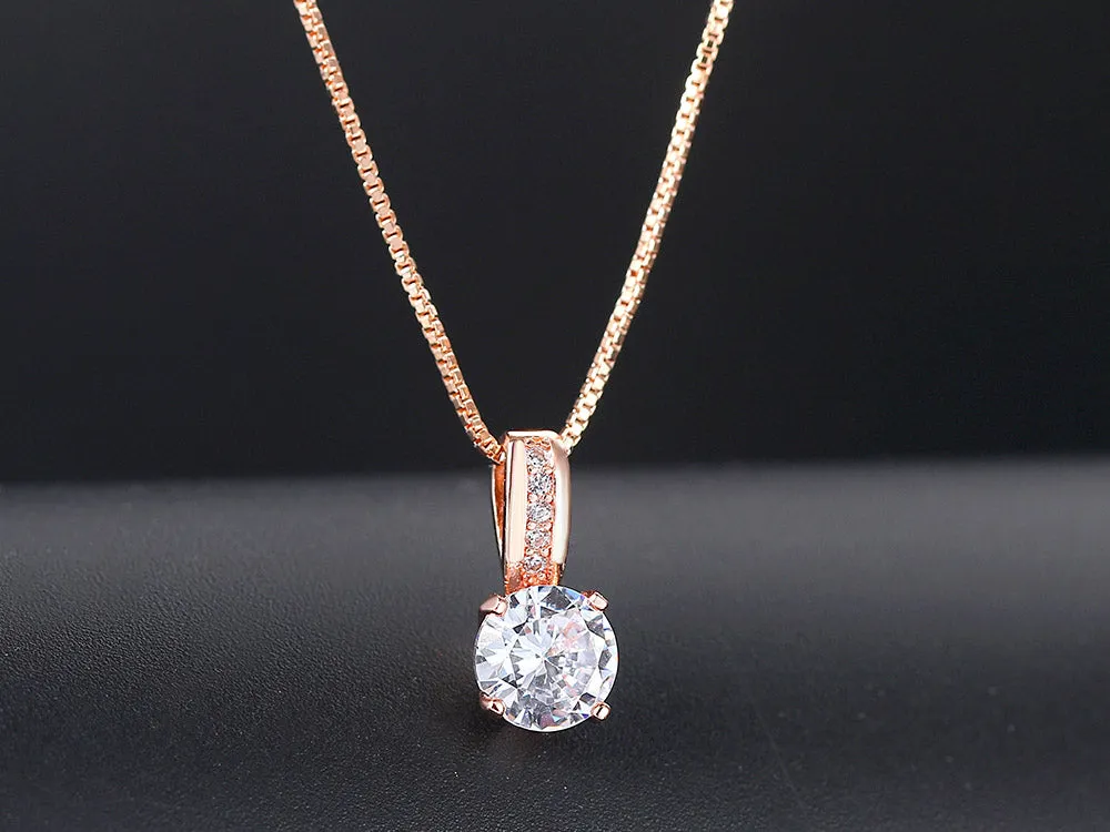 Ladies Rose Gold Minimalist Crystal Zircon Pendant Dainty Link Chain Necklace