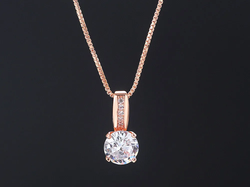 Ladies Rose Gold Minimalist Crystal Zircon Pendant Dainty Link Chain Necklace