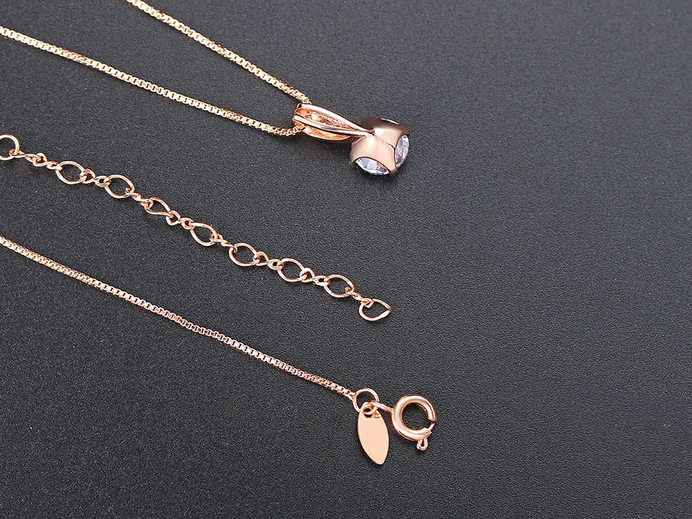 Ladies Rose Gold Minimalist Crystal Zircon Pendant Dainty Link Chain Necklace