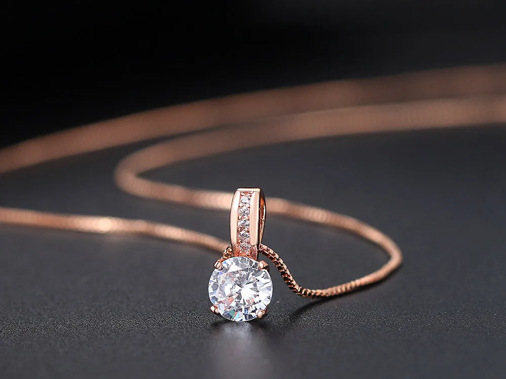 Ladies Rose Gold Minimalist Crystal Zircon Pendant Dainty Link Chain Necklace