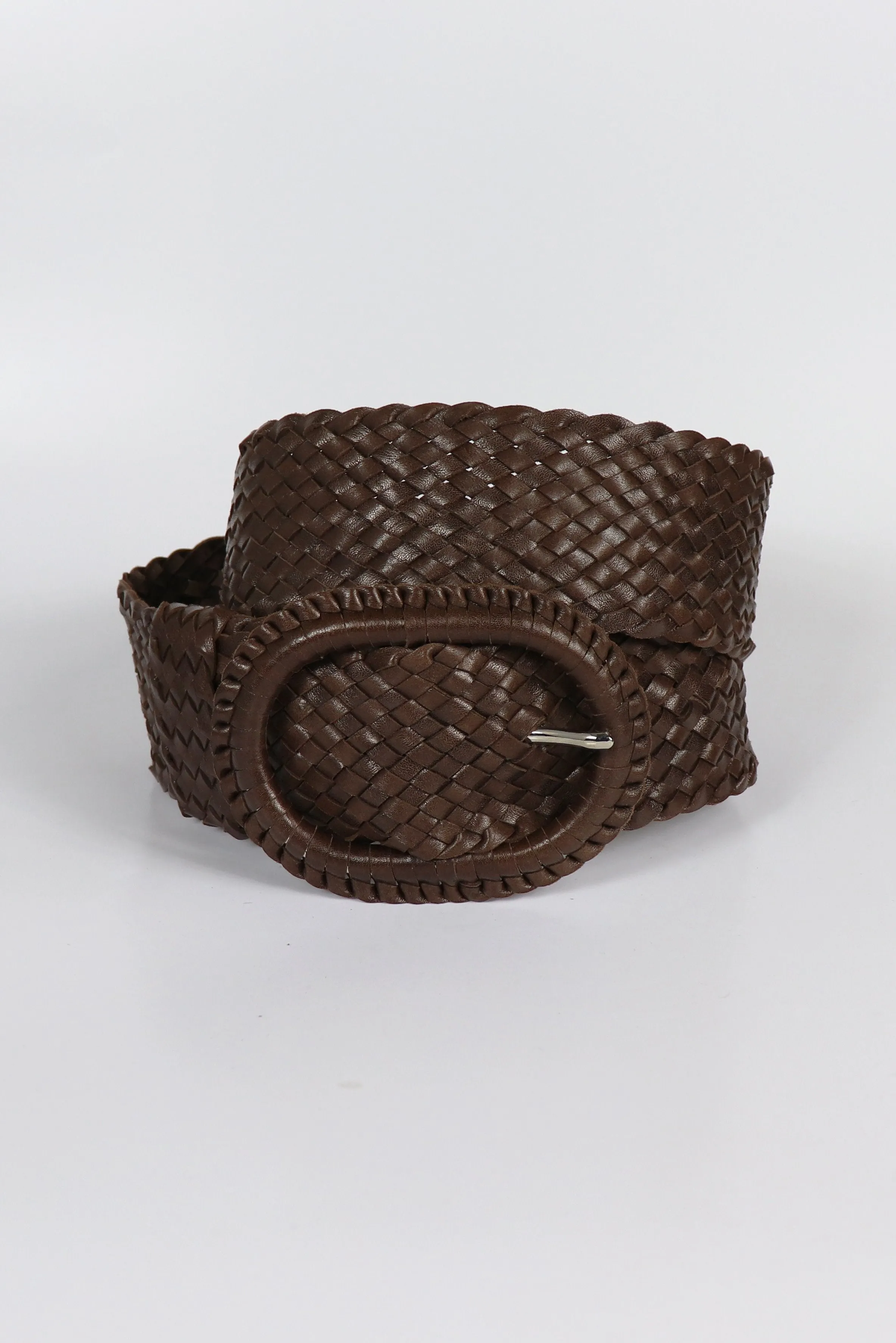 Leather Plaited Belt - Havana