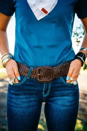 Leather Plaited Belt - Havana