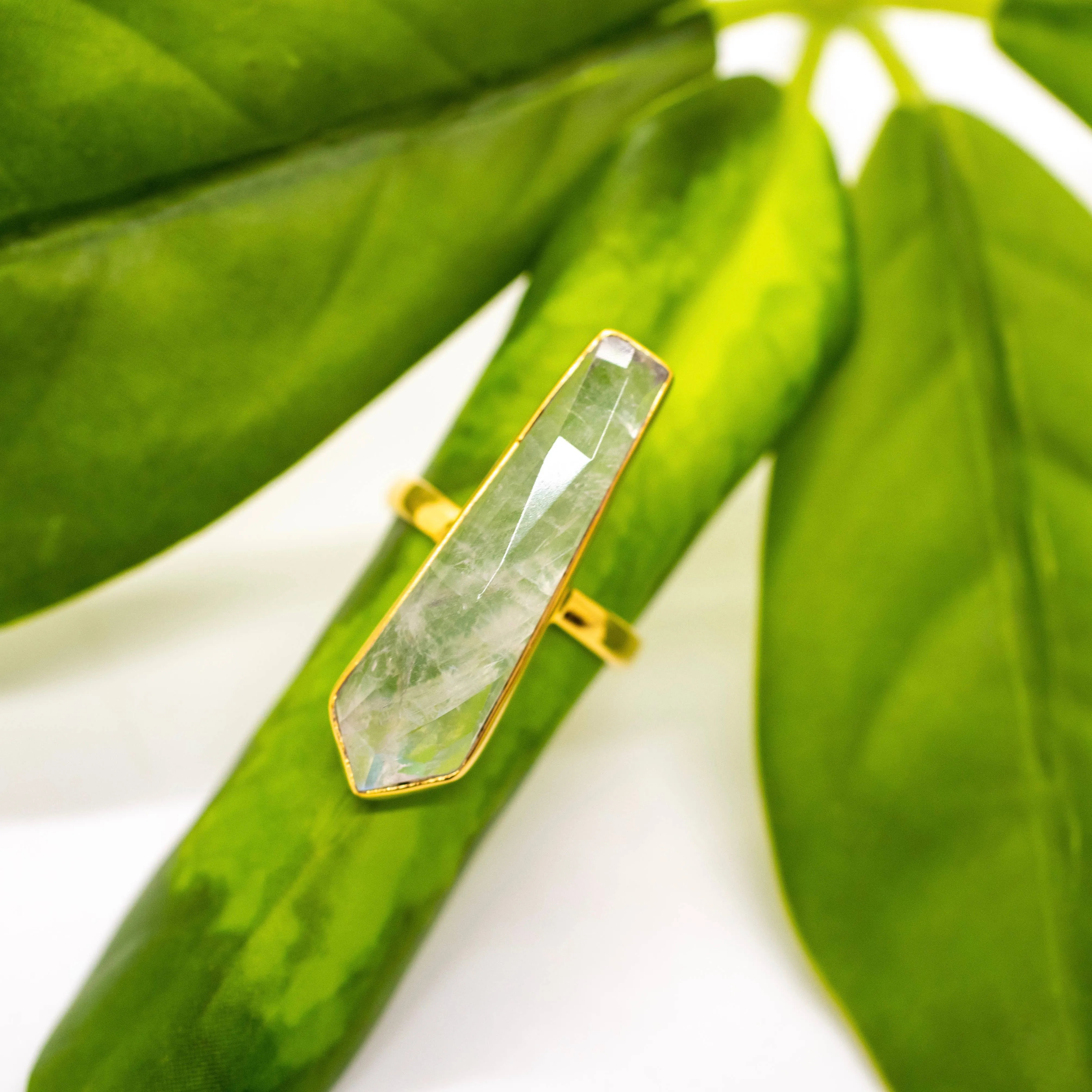 Long Brass Moonstone Bar Ring: 8