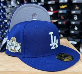 Los Angeles Dodgers Fitted New Era 59Fifty 2020 WS Trophy Blue Hat Cap Grey UV