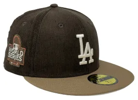 Los Angeles Dodgers Fitted New Era 59Fifty 2024 WS Brown Corduroy Khaki Cap Hat Grey UV