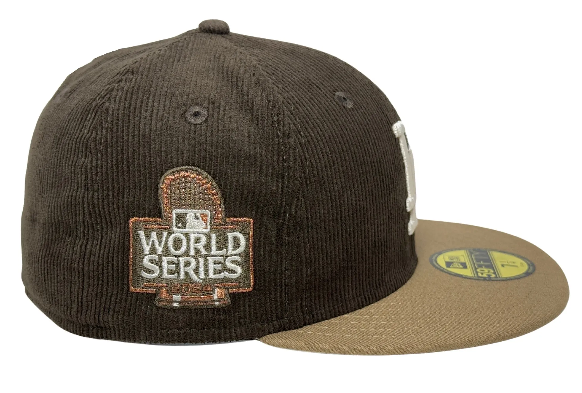 Los Angeles Dodgers Fitted New Era 59Fifty 2024 WS Brown Corduroy Khaki Cap Hat Grey UV