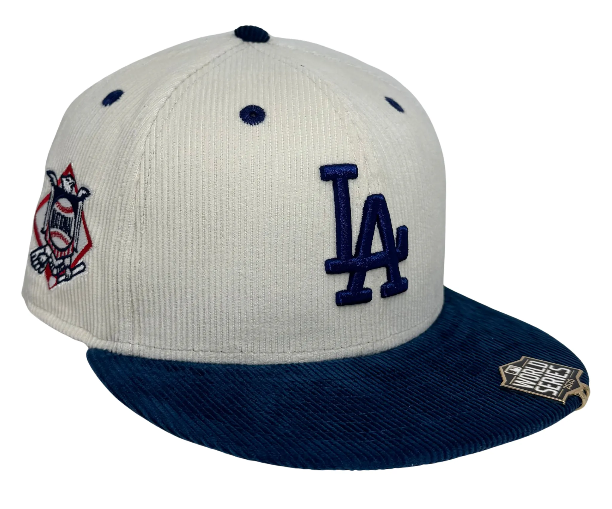 Los Angeles Dodgers Fitted New Era 59FIFTY Chrome Blue Corduroy w/ '20 WS Blip Cap Hat Green UV