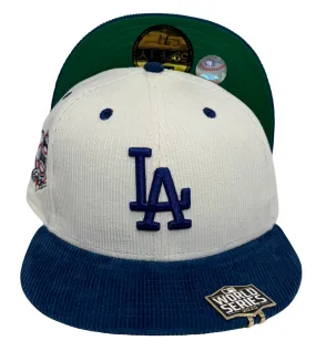Los Angeles Dodgers Fitted New Era 59FIFTY Chrome Blue Corduroy w/ '20 WS Blip Cap Hat Green UV