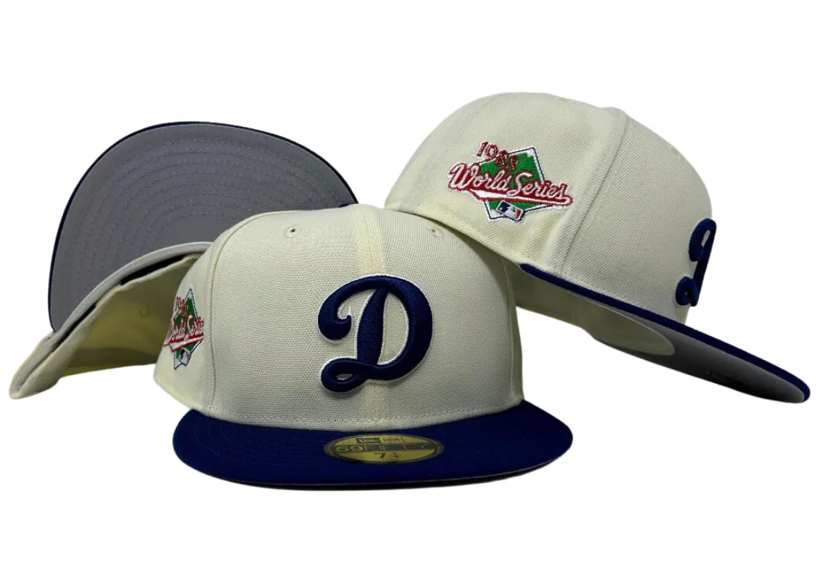 Los Angeles Dodgers Fitted New Era 59Fifty D Logo 88 WS Chrome Blue Retro Cap Hat Grey UV