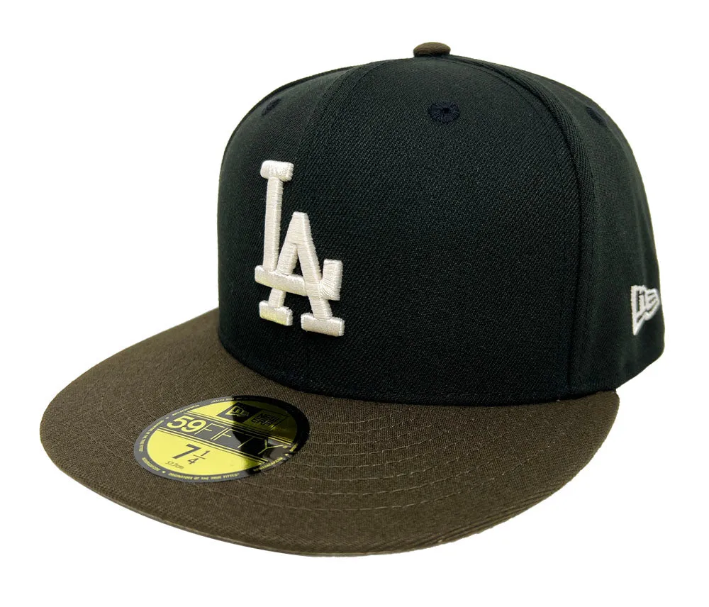 Los Angeles Dodgers Fitted New Era 59Fifty Ivory Logo Black Brown 60th Anniversary Hat Cap