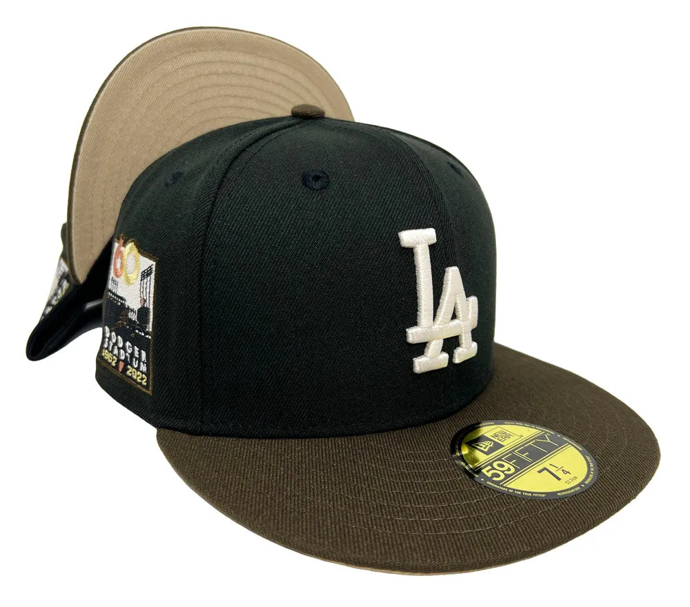 Los Angeles Dodgers Fitted New Era 59Fifty Ivory Logo Black Brown 60th Anniversary Hat Cap