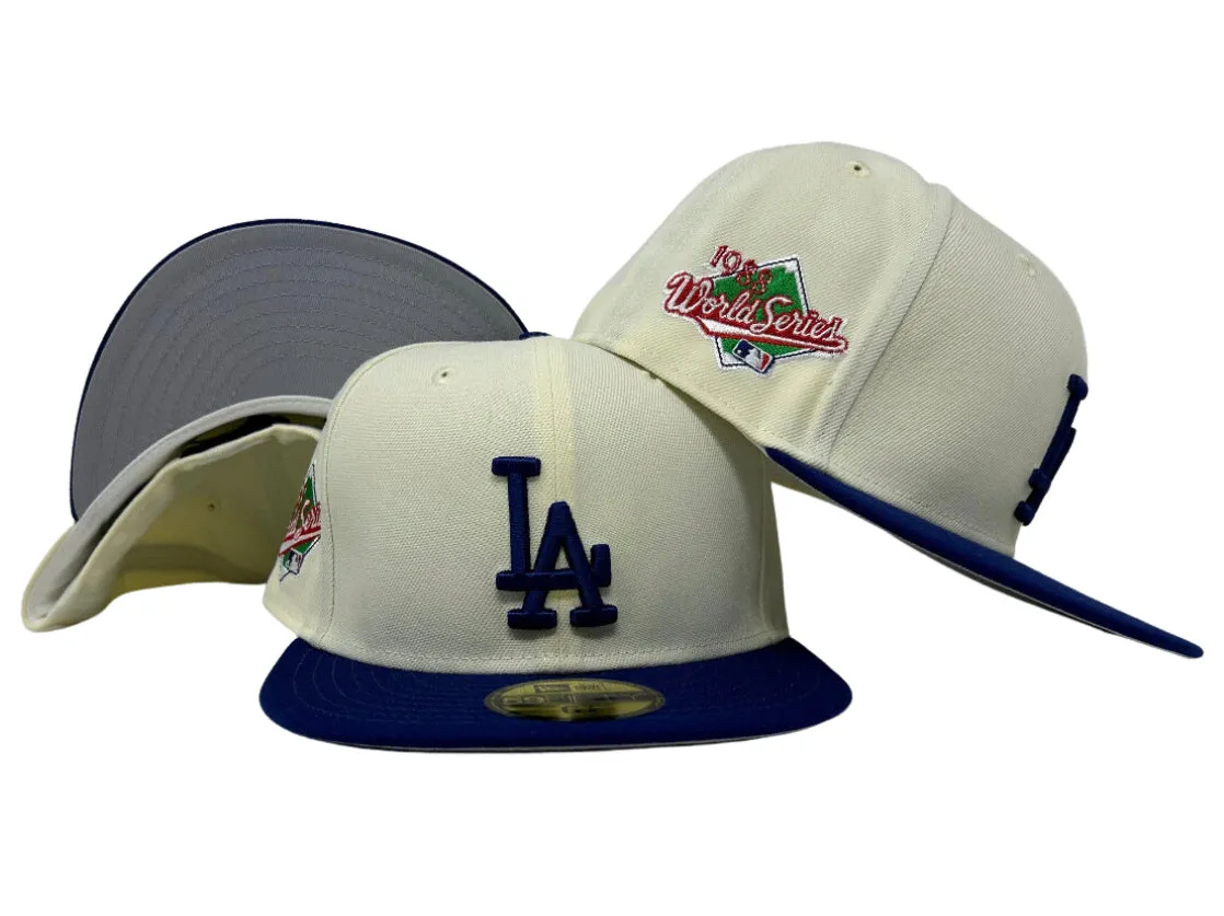 Los Angeles Dodgers Fitted New Era 59Fifty LA Logo 88 WS Chrome Blue Cap Hat Grey UV