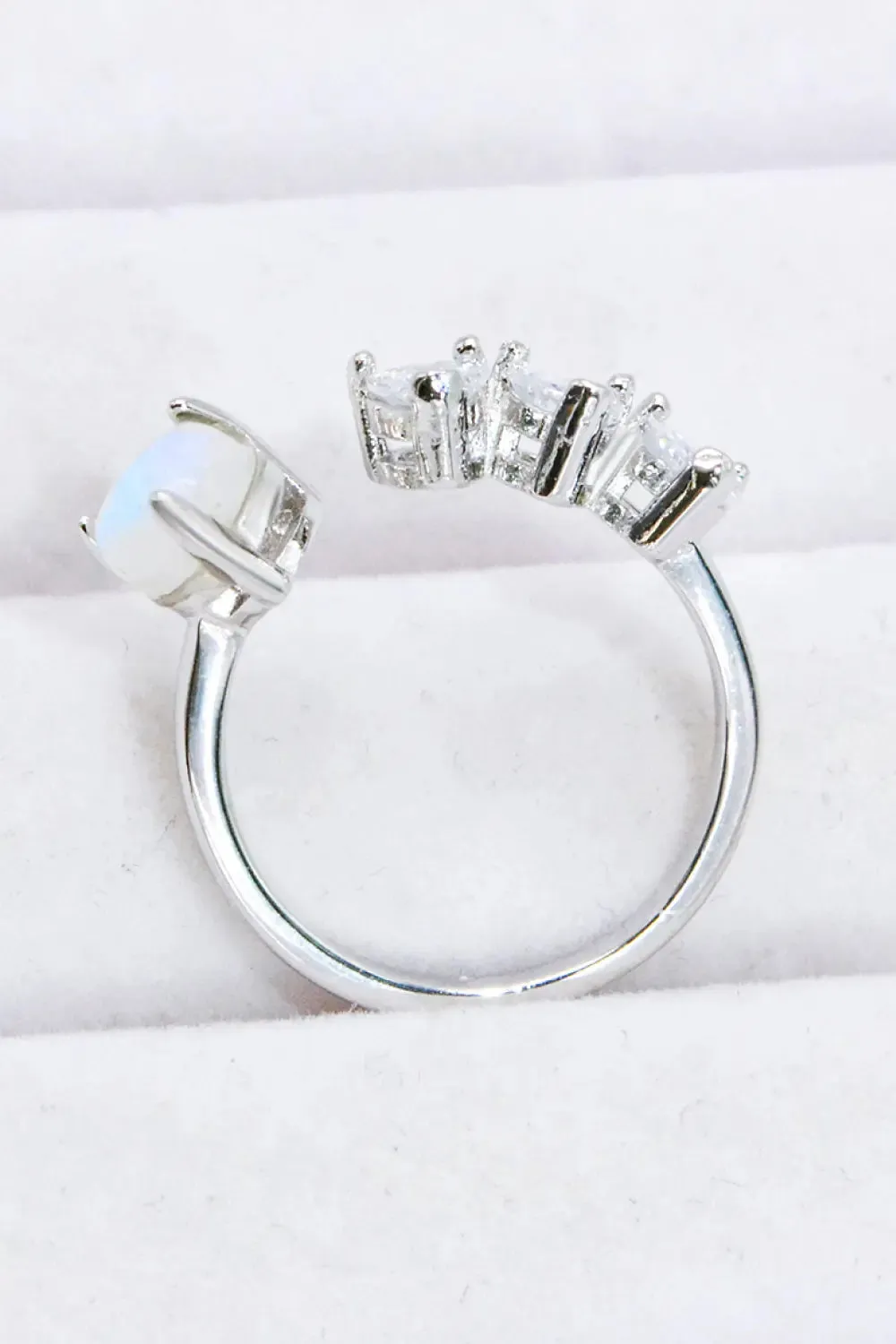 LOVCIA Natural Moonstone and Zircon Heart Open Ring