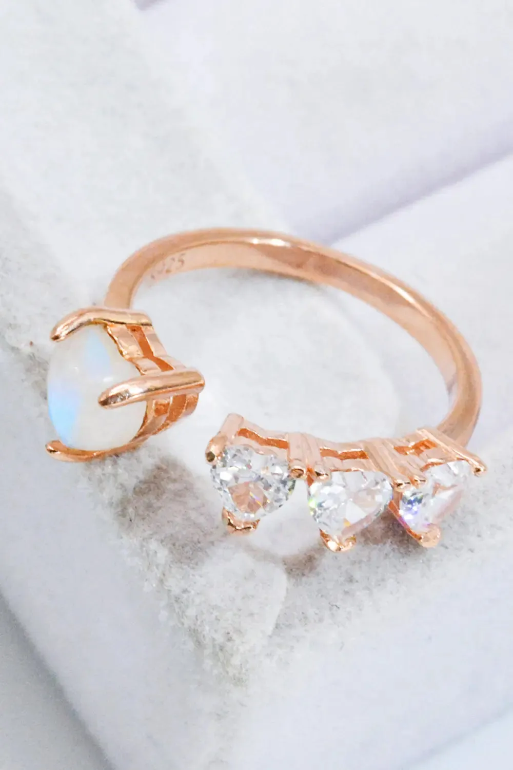 LOVCIA Natural Moonstone and Zircon Heart Open Ring