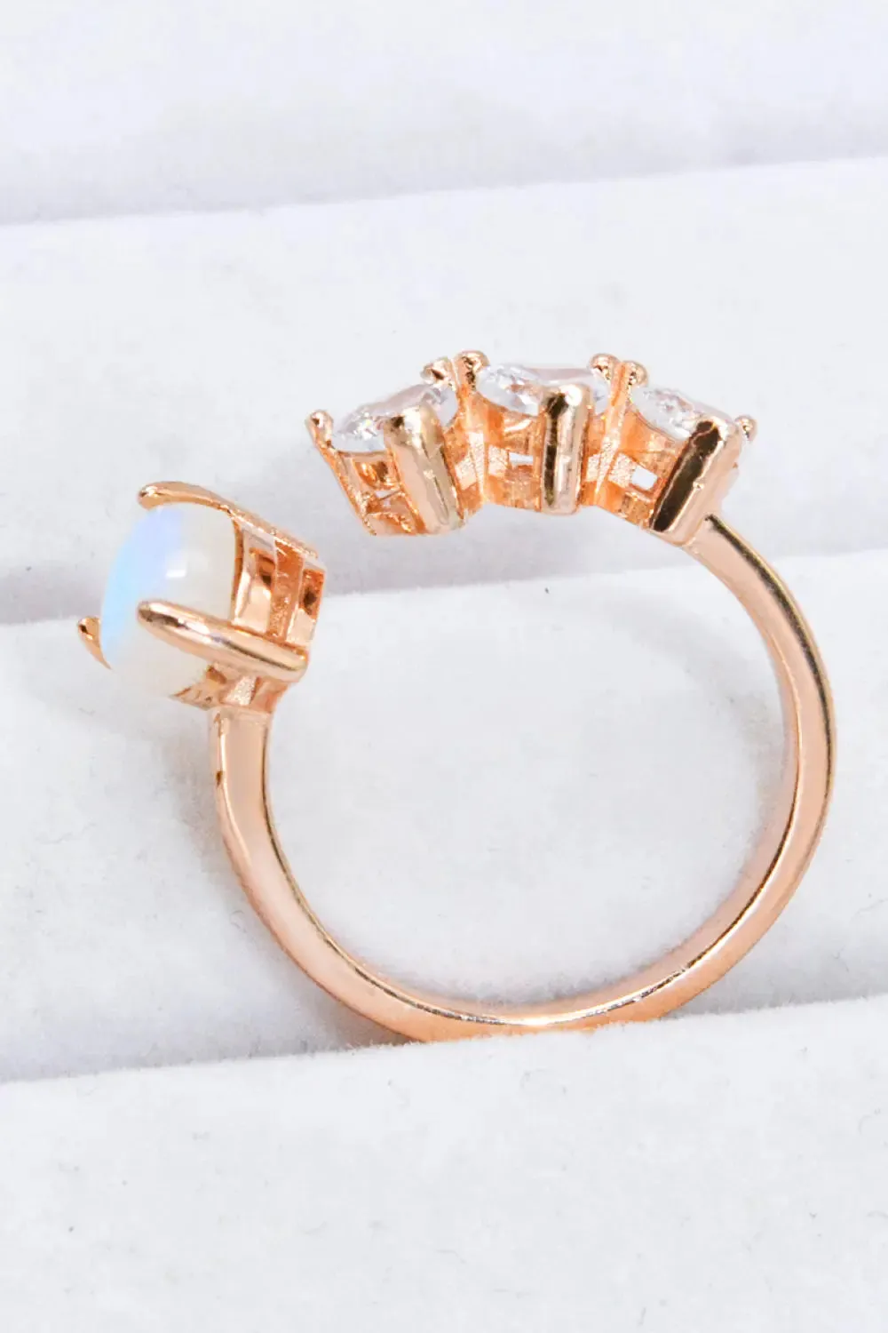 LOVCIA Natural Moonstone and Zircon Heart Open Ring