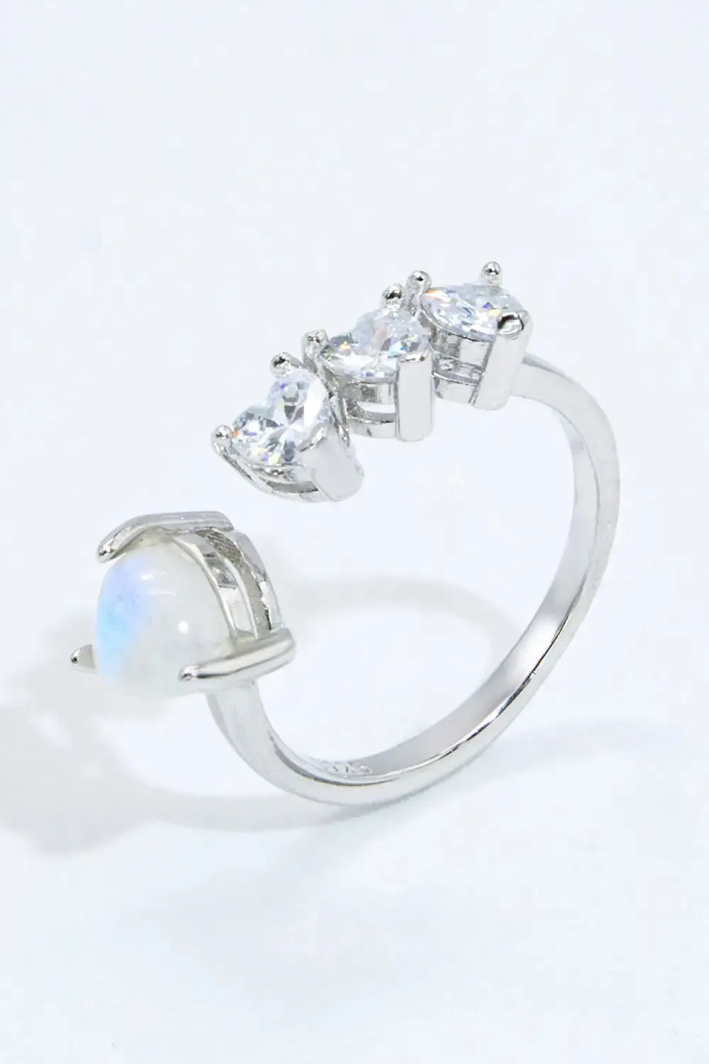 LOVCIA Natural Moonstone and Zircon Heart Open Ring