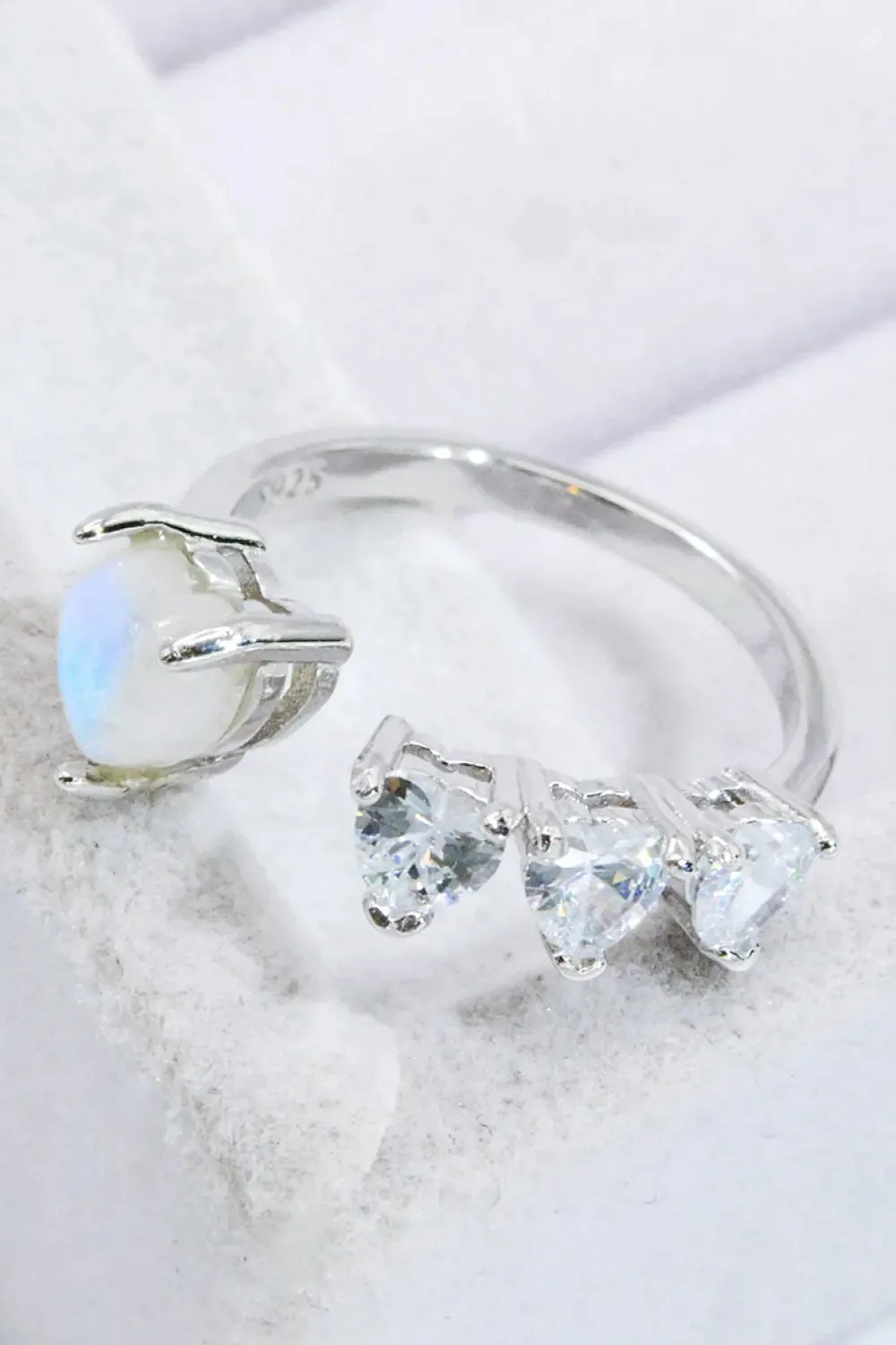 LOVCIA Natural Moonstone and Zircon Heart Open Ring