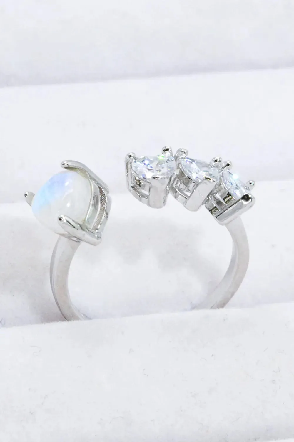 LOVCIA Natural Moonstone and Zircon Heart Open Ring