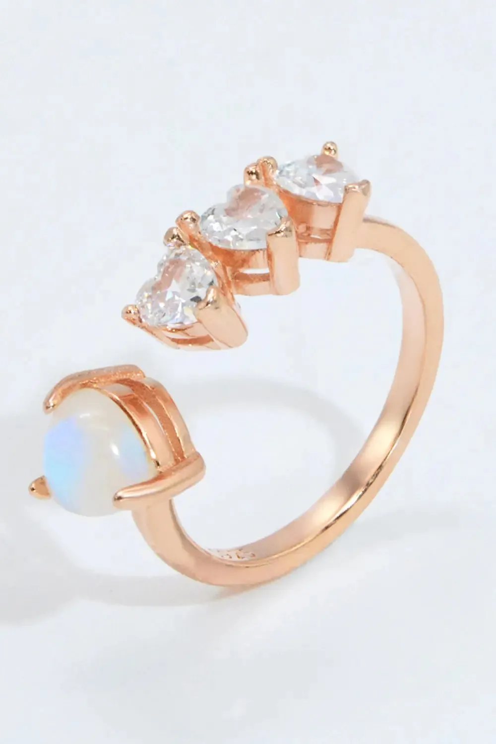 LOVCIA Natural Moonstone and Zircon Heart Open Ring
