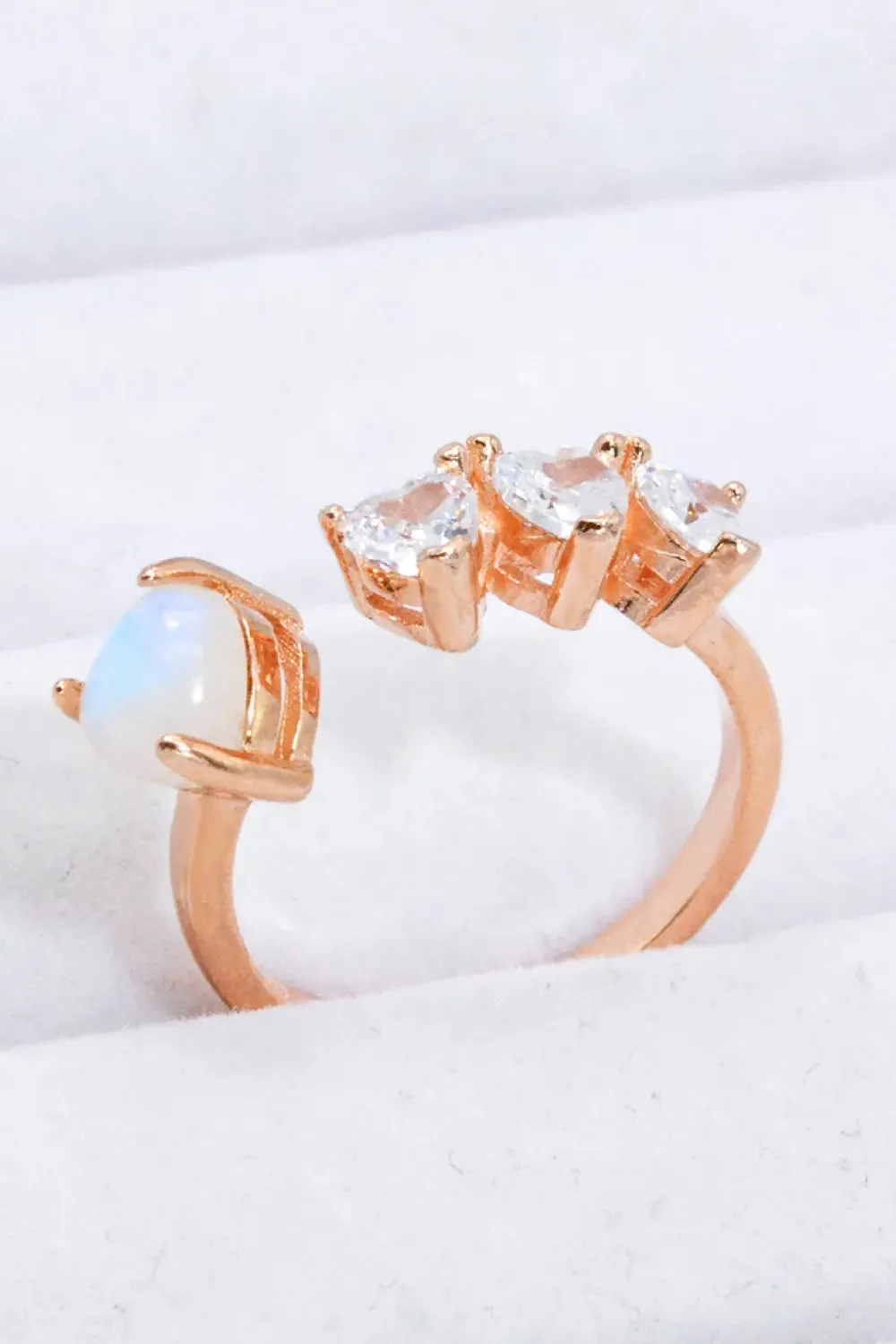 LOVCIA Natural Moonstone and Zircon Heart Open Ring
