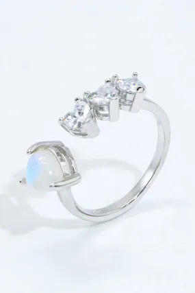 LOVCIA Natural Moonstone and Zircon Heart Open Ring