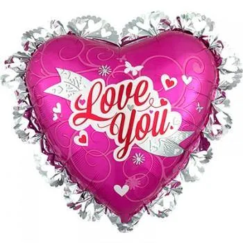 Love You Pink & Silver Frill Intricates Foil Balloon - 53cm x 58cm