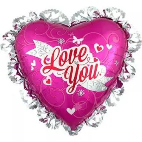 Love You Pink & Silver Frill Intricates Foil Balloon - 53cm x 58cm
