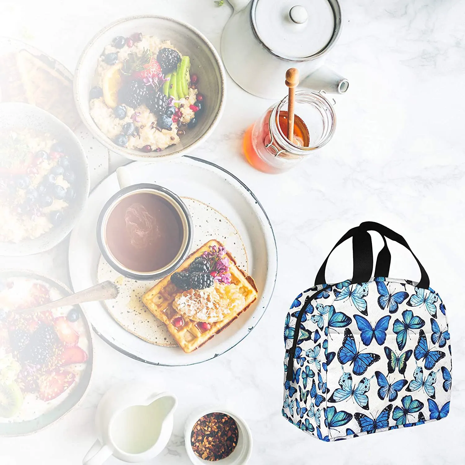 Lunch Bags for Women with Containers Butterfly Insulated Lunch Box Freezable Cooler Thermal Waterproof Women Lunch Tote Bag for Work