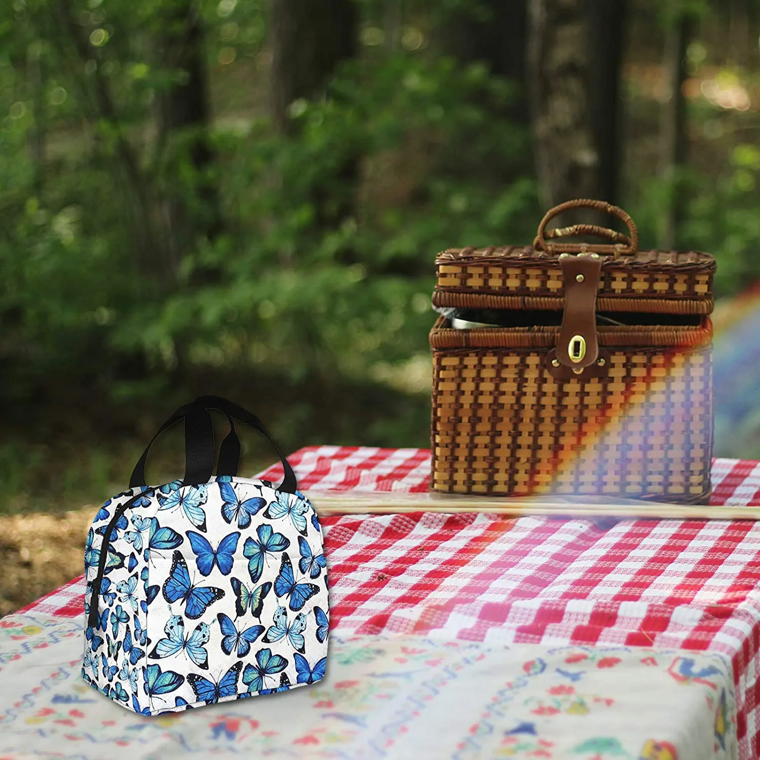 Lunch Bags for Women with Containers Butterfly Insulated Lunch Box Freezable Cooler Thermal Waterproof Women Lunch Tote Bag for Work