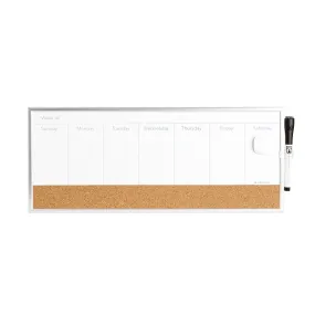 Magnetic Dry Erase/Cork Weekly Calendar Board, 18 x 7.5 Inches, Silver Aluminum Frame