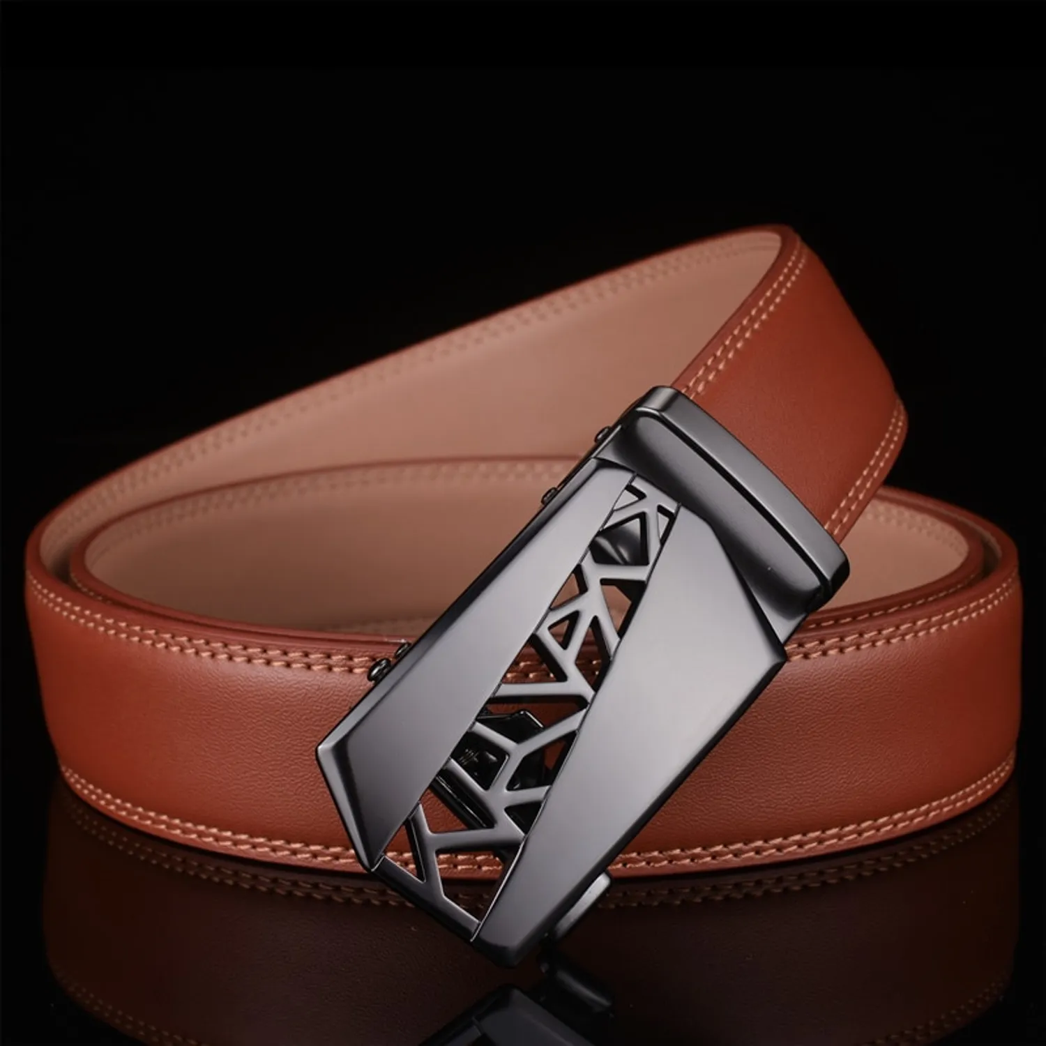 Men's Casual Leather Belt With Automatic Buckle