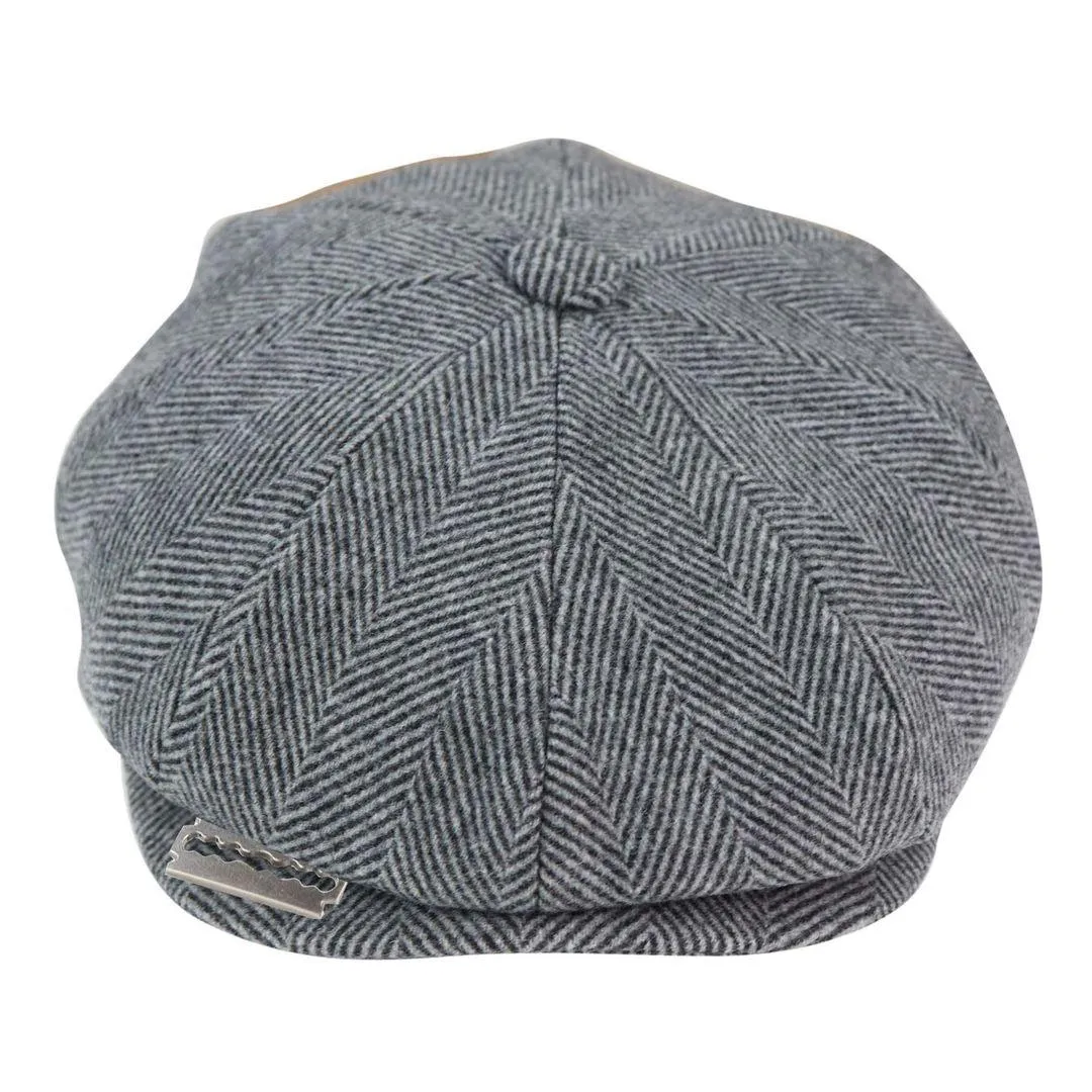 Mens Tweed Newsboy Peaky Blinder Baker Boy Razor Flat Cap Grandad Hat 8 Panel