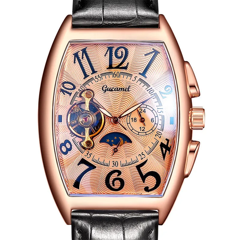 Men's Watch Tonneau Mechanical Men's Watch Wheel Automatic Hollowing Mechanical Watch